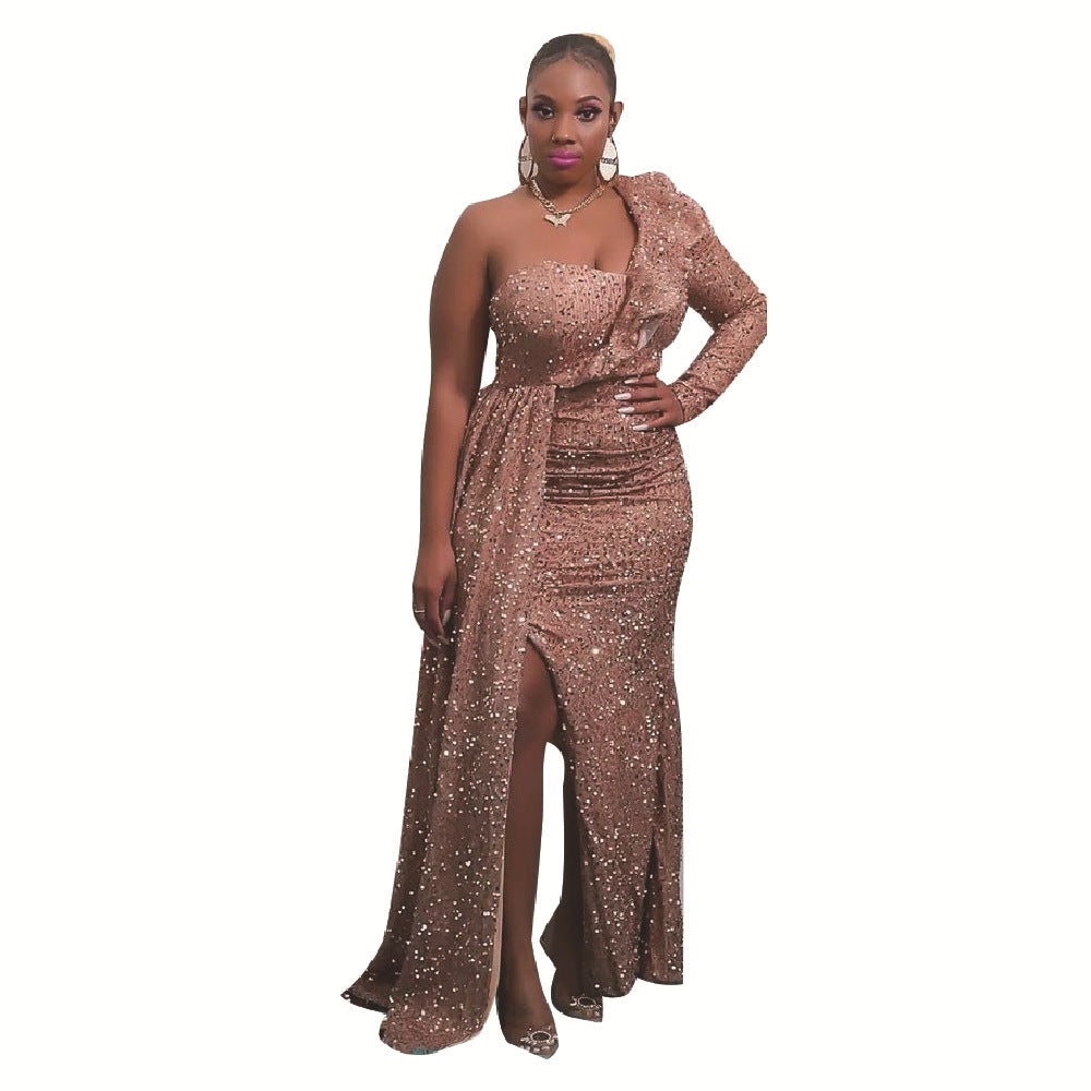 Sexy Sequined One Shoulder Long Party Dresses
