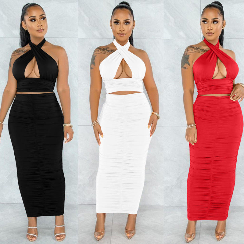 Sexy Halter Two Pieces Sheath Party Dresses