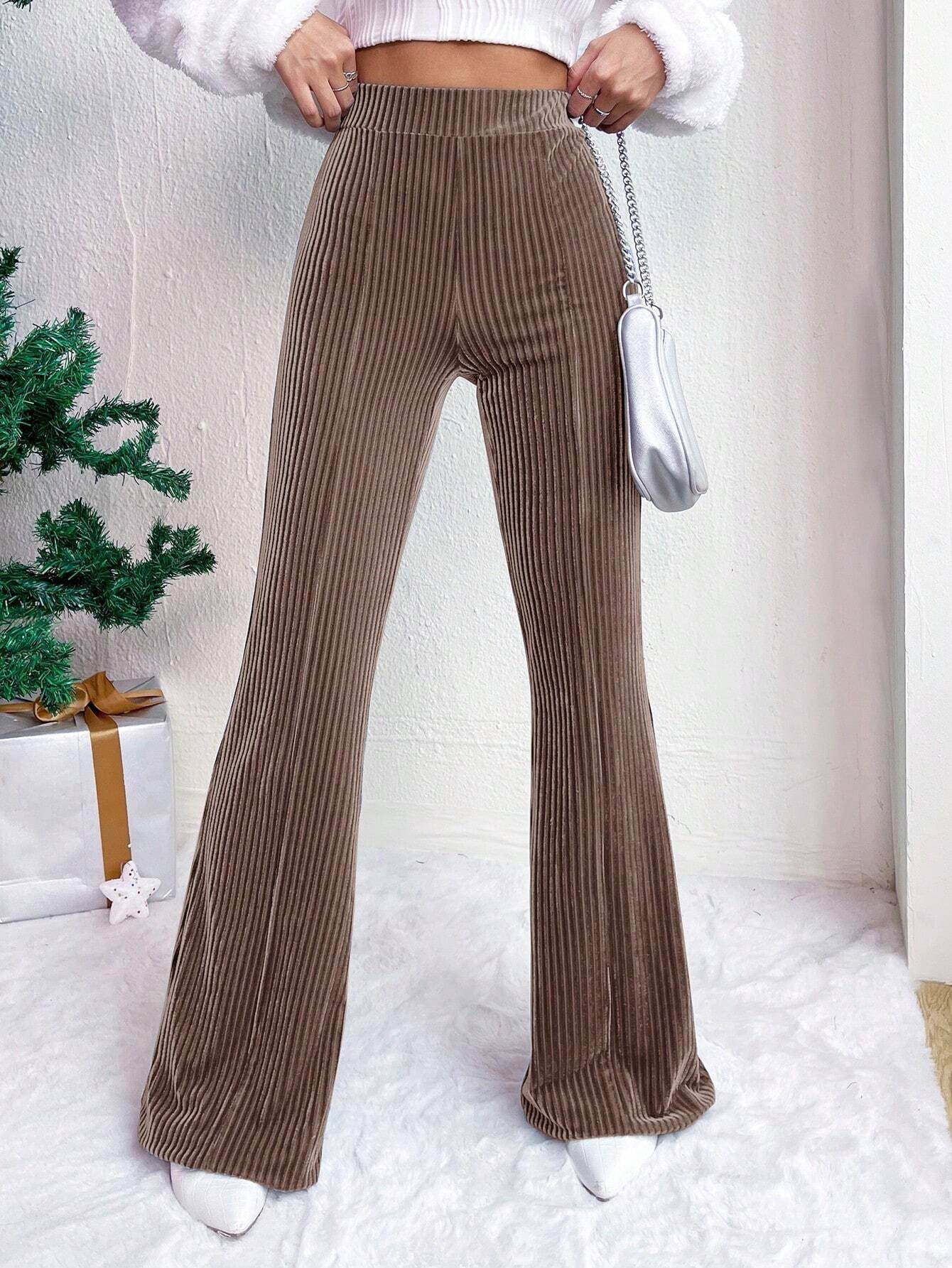 Casual High Waist Corduroy Trumpet Pants for Women