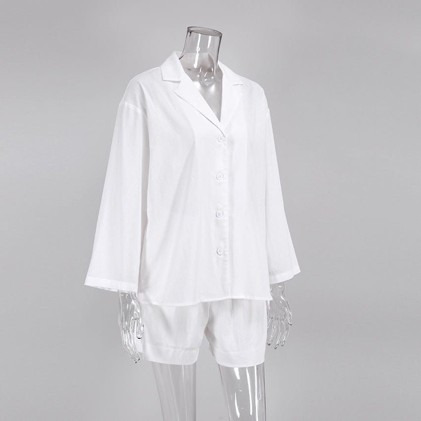 Summer Cotton Long Sleeves Shirts and Shorts Suits
