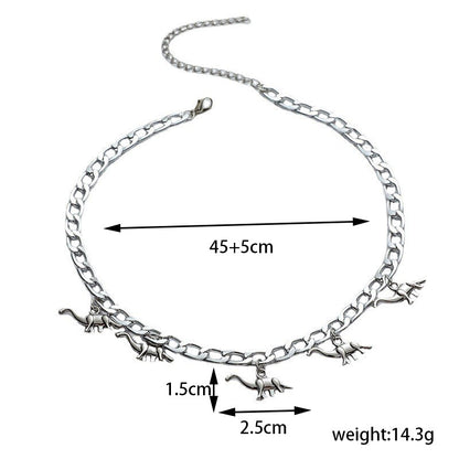 Dinosaur Pendant Men's Cuban Silver Chain Versatile Sweater Necklace
