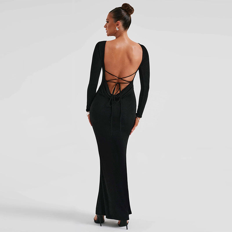 Sexy Backless Lace Up Long Sleeves Dresses