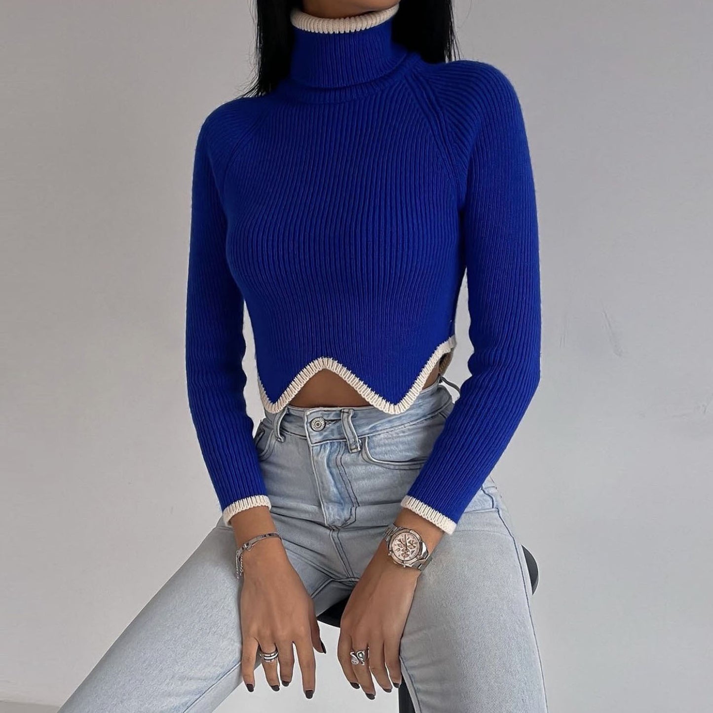 Fashion Irregular Turtleneck Pullover Short Sweaters