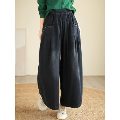 Casual Elastic Waist Fall Wide Legs Jeans for Women