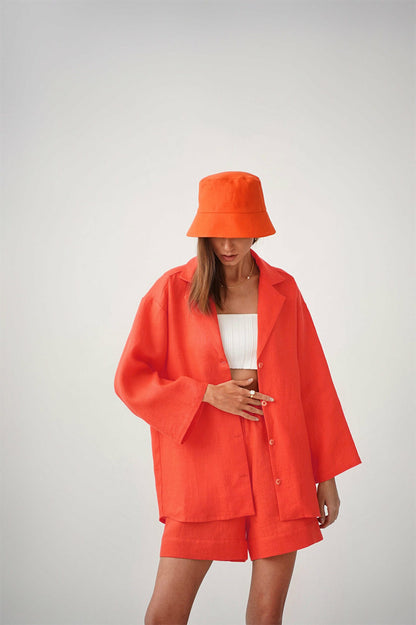 Summer Cotton Long Sleeves Shirts and Shorts Suits