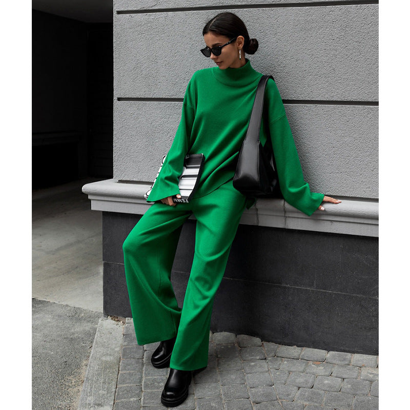 Casual Irregular Pullover Sweaters and Wide Legs Pants Outfits Sets