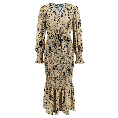 Elegant V Neck Floral Print Mermaid Long Dresses