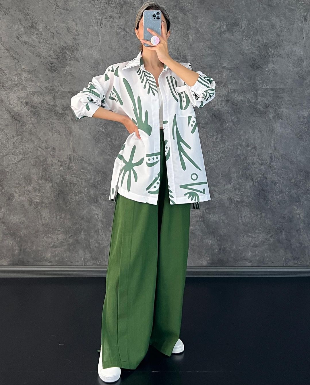 Casual Floral Print Long Sleeves Shirts & High Waist Pants