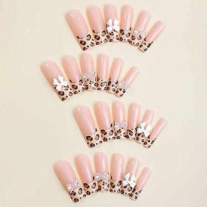 Fashion Women Leopard Bow False Press on Nails