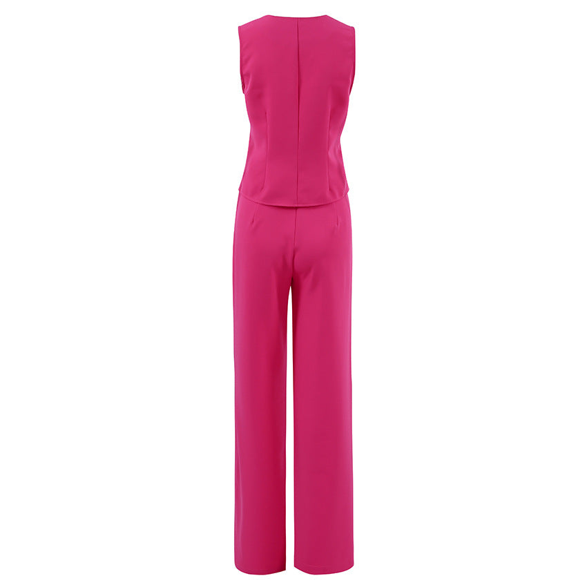 Fashion Sleeveless Tops and Long Pants Two Pieces Suits