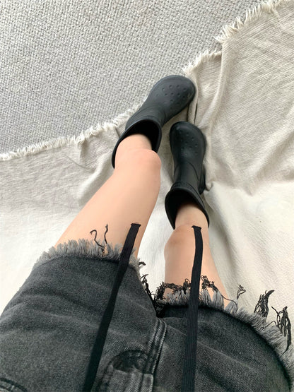 Summer Long Sleeves T Shirts and High Waist Denim Shorts