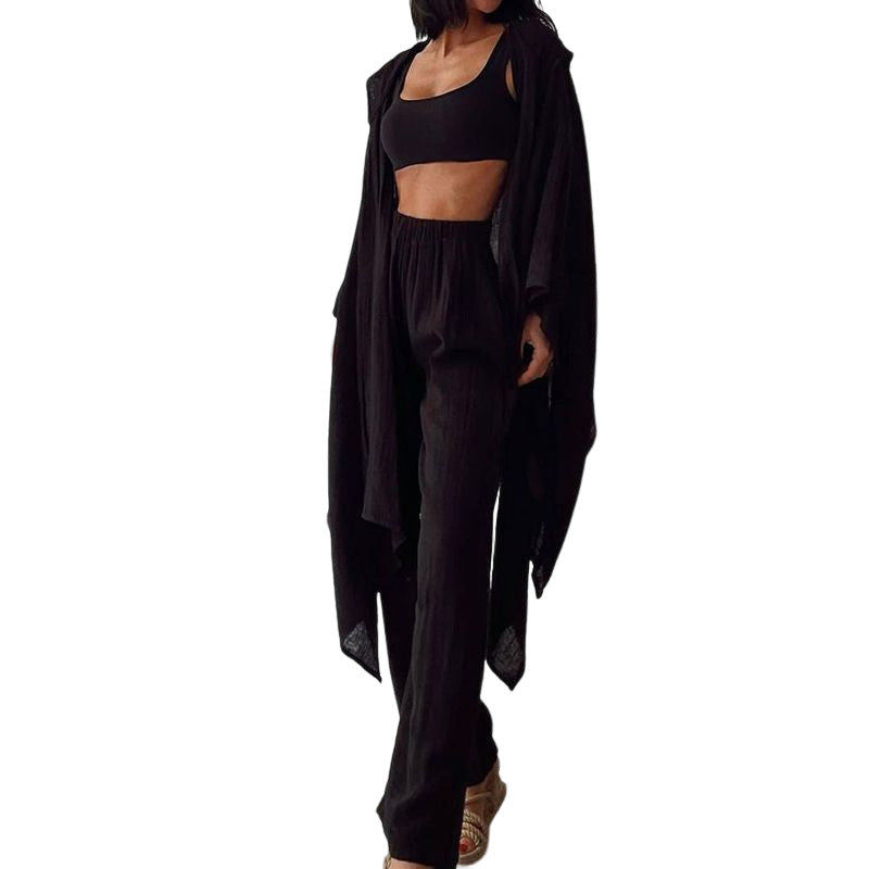 casual linen cotton long sleeves tops and pants