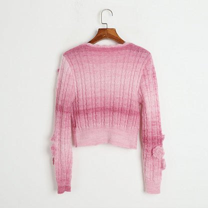 Fashion Lovely 3D Floral Design Short Knitted Sweaters