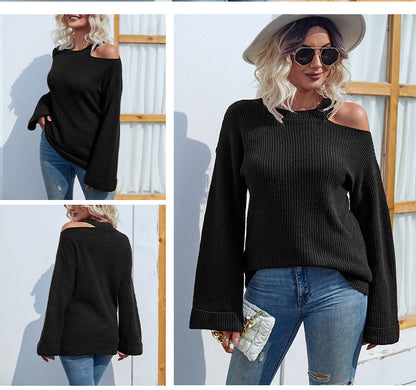 Fashion Round Neck Trumpet Sleeves Women Sweaters