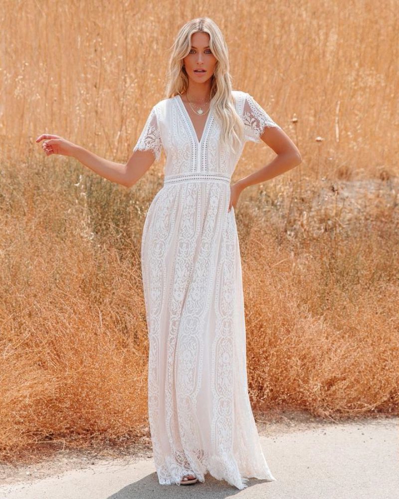 Fashion V Neck Lace Bridal Dresses