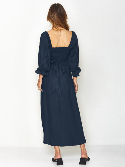 Summer High Waist Long Sleeves Double Sides Midi Dresses