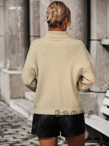 Fashion Tassels Knitted Turtle Neck Sweaters for Women