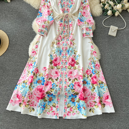 Vintage Court Floral Design Long Maxi Dresses