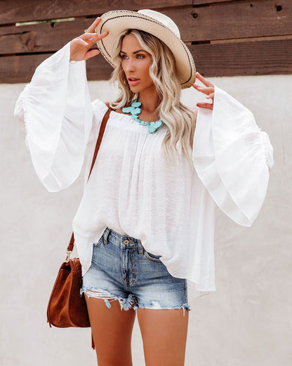 Sexy Off The Shoulder Trumpet Sleeves T Shirts