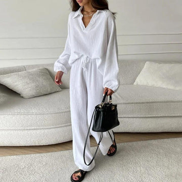 Trendy Women's Linen Two Piece Set with Long Sleeves for Stylish Casual Looks