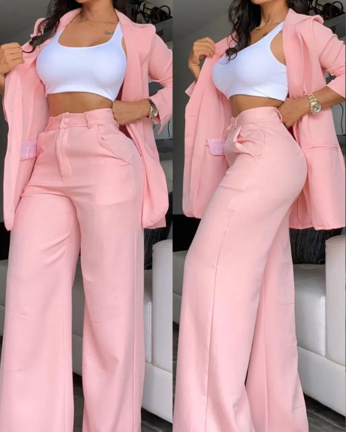Fashion Women Blazers & Straight Pants Two Pieces Suits
