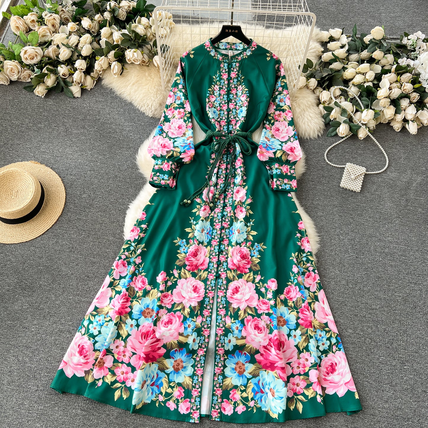 Vintage Court Floral Design Long Maxi Dresses