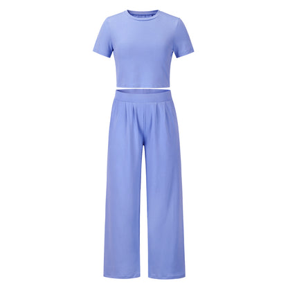 Casual Summer Short Sleeves Shirts & Wide Legs Pants for Women
