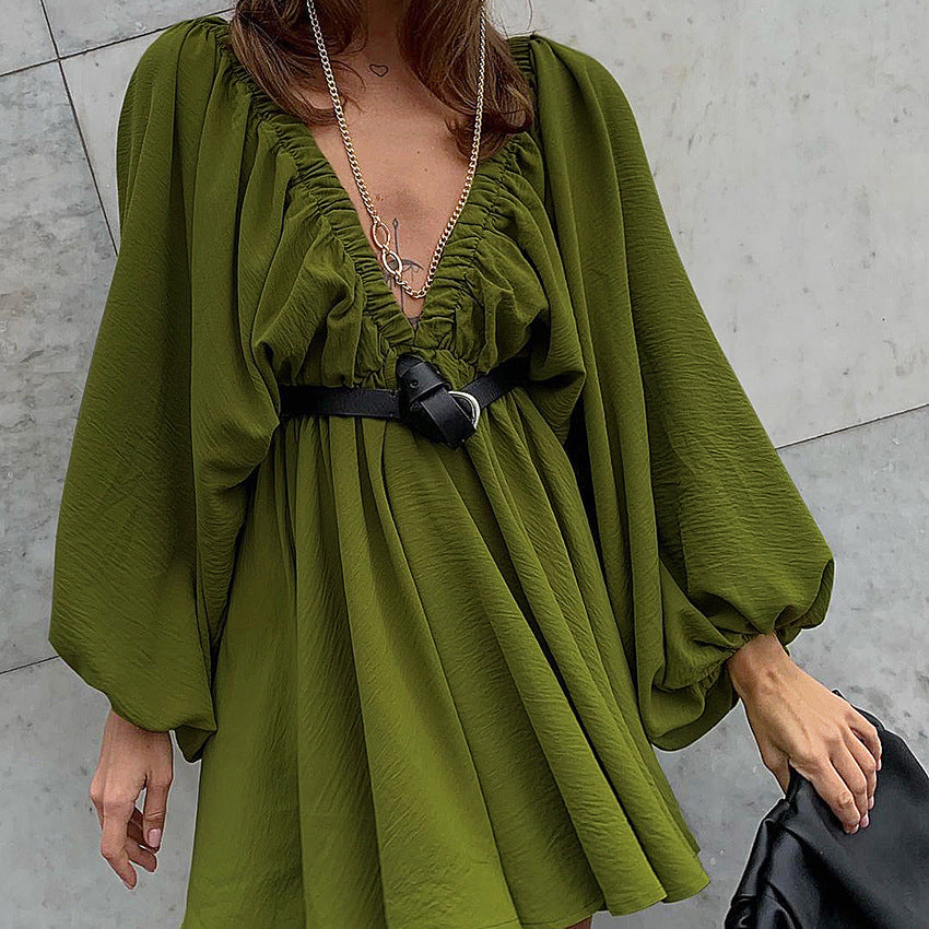 Vintage Designed Green Fall Mini Dresses