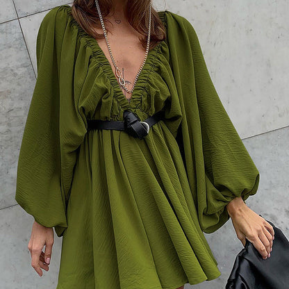 Vintage Designed Green Fall Mini Dresses