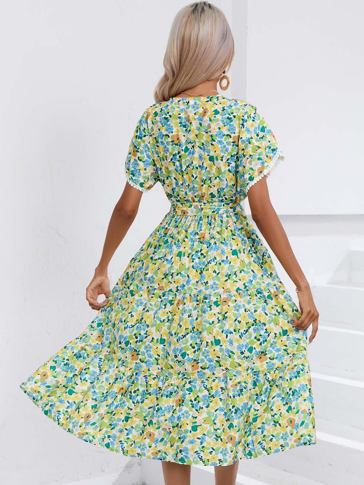 Leisure Summer V Neck Women Midi Dresses