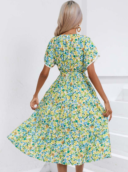 Leisure Summer V Neck Women Midi Dresses