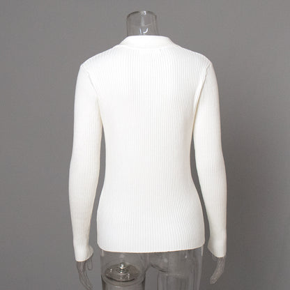 Sexy Polo Neck Knitted Pullover Sweaters