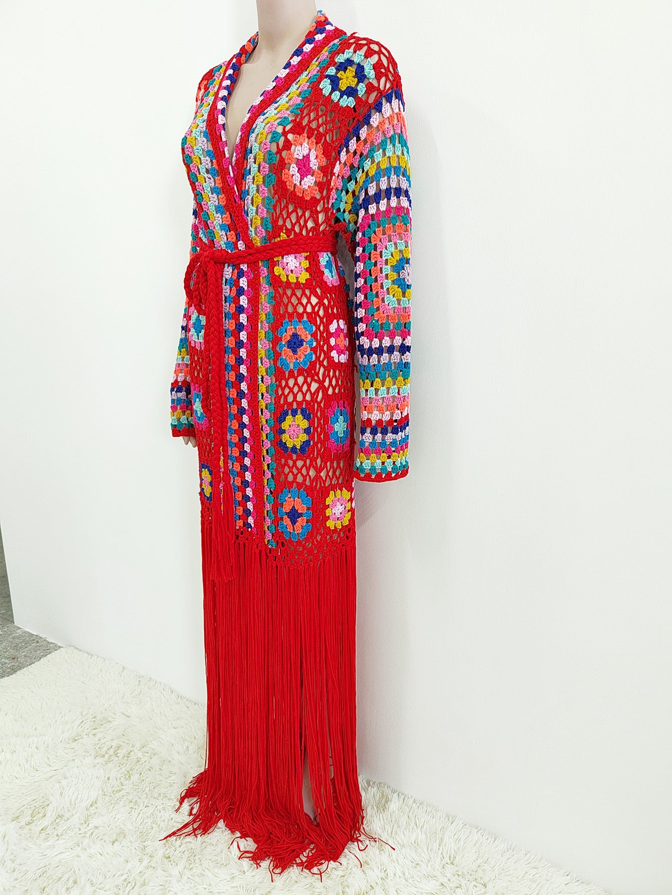 Colorful Crochet Irregular Tassels Coats for Women