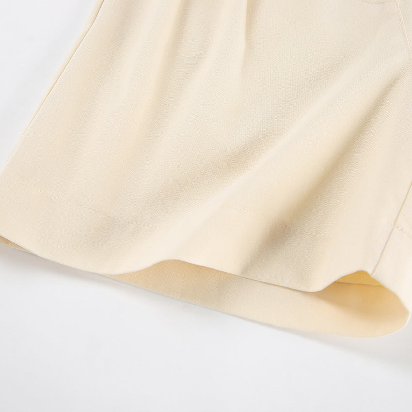 Ivory Cotton Linen Sleeveless Vest and Shorts Suits