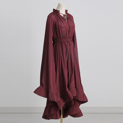 Designed V Neck Ruffled Long Sleeves Cloak Dresses
