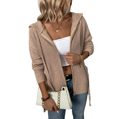 Fashion Zipper Knitted Cardigan Coats for Women