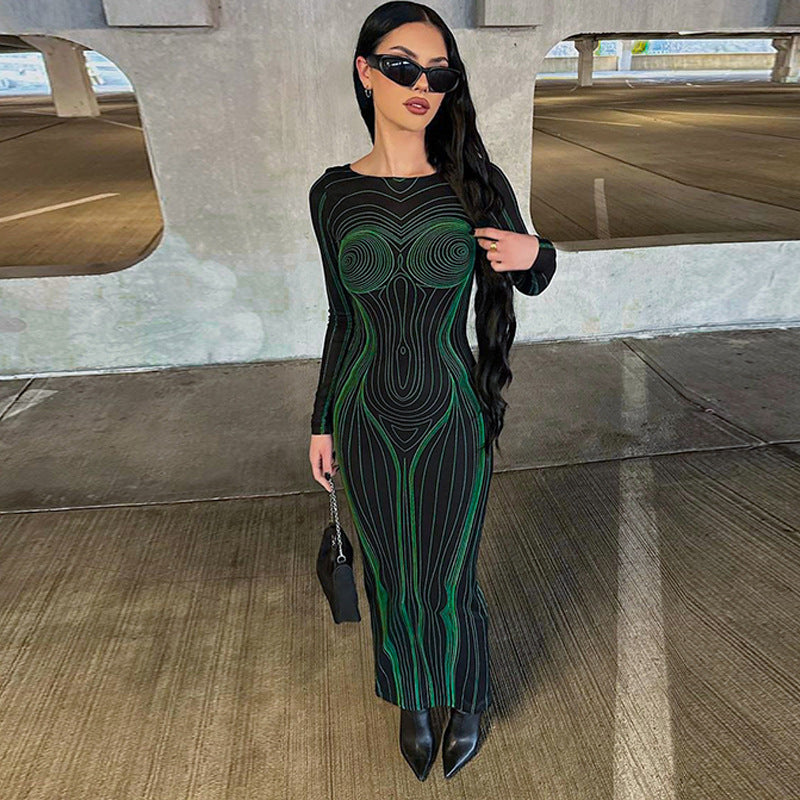 Sexy Fashion Backless Long Sleeves Dresses