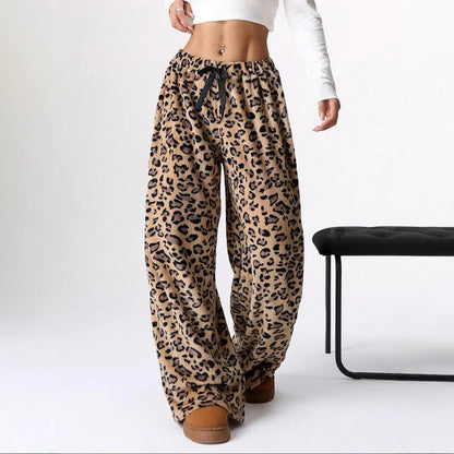 Casual Leopard Leopard Women Wide-leg Pants