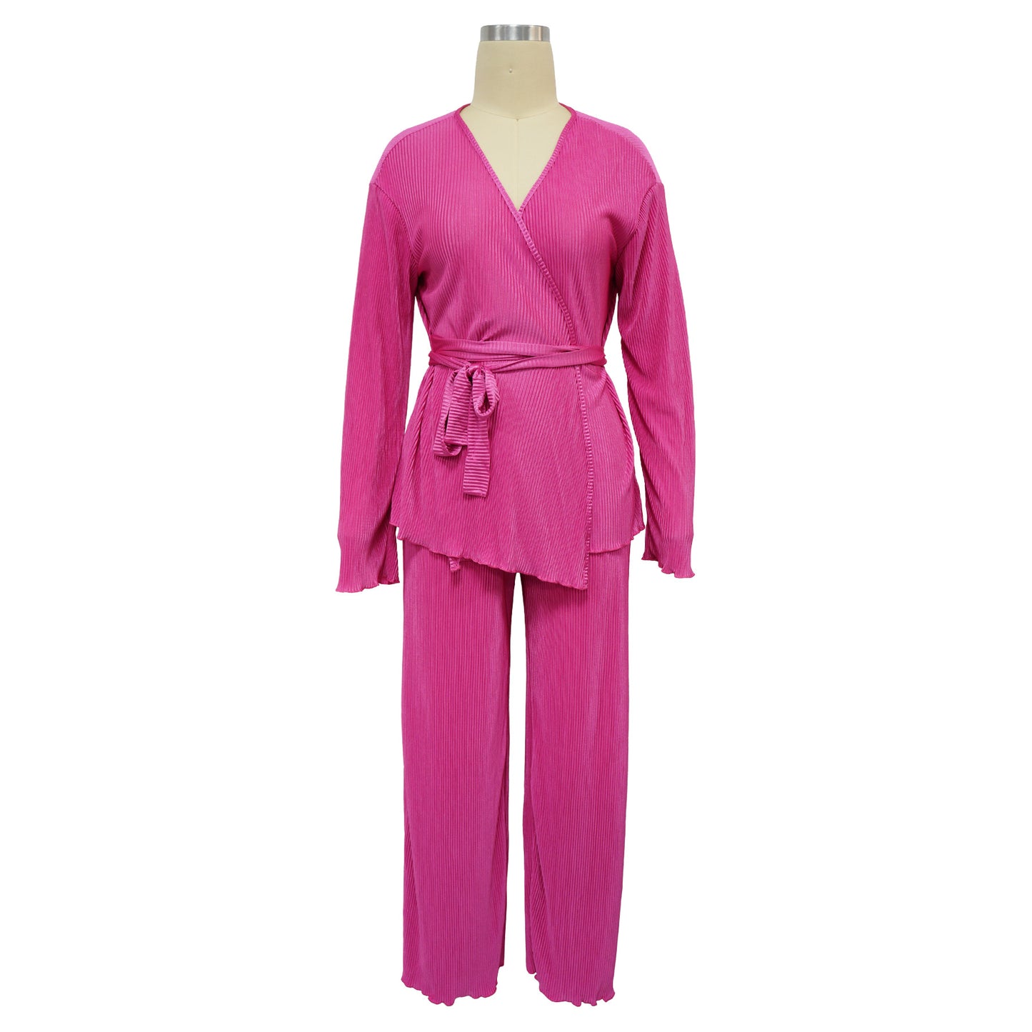 Casual V Neck Long Sleeves Tops and Pants Two Pieces Suits