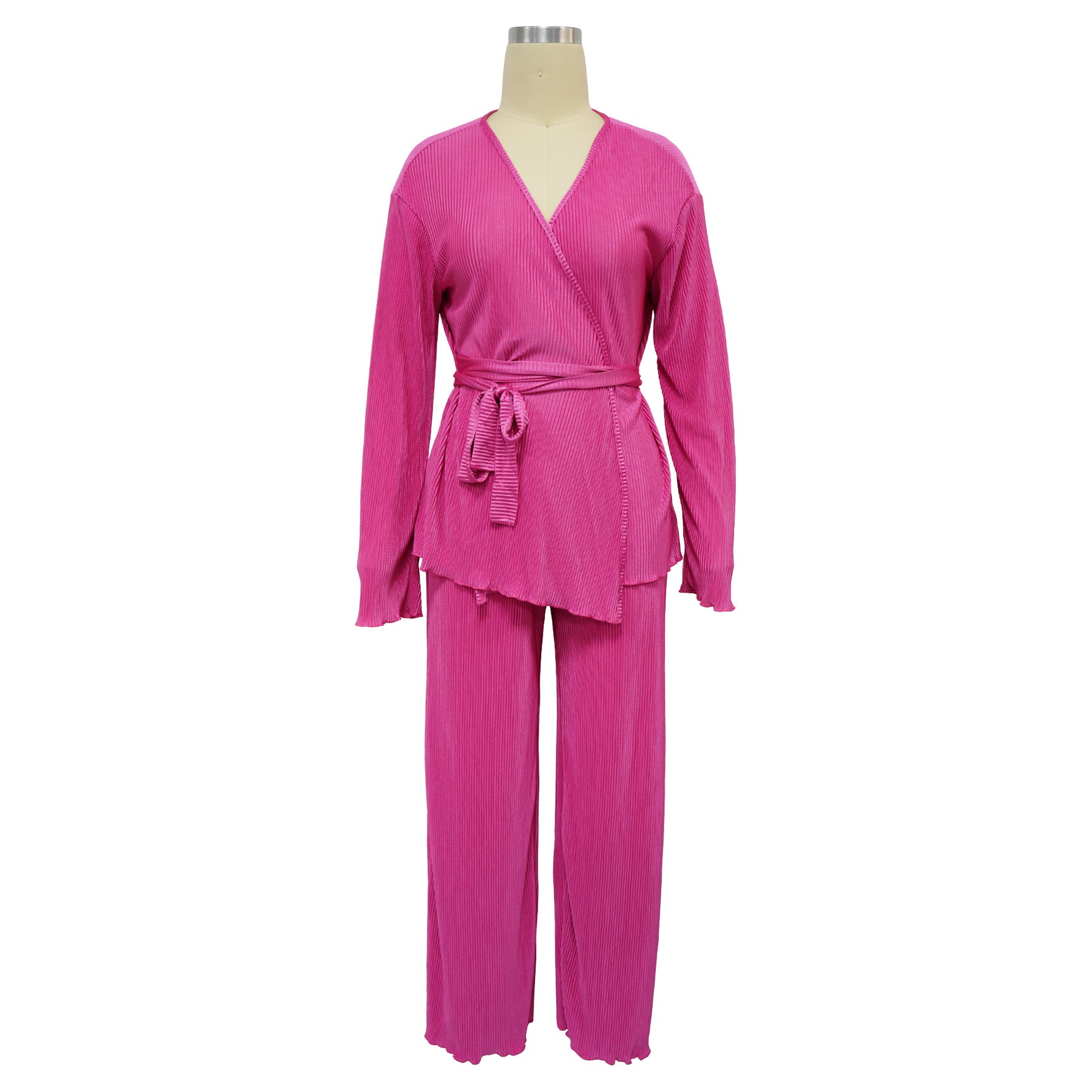 Casual V Neck Long Sleeves Tops and Pants Two Pieces Suits