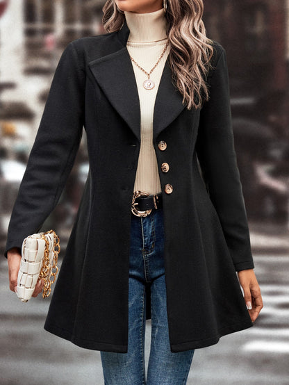 Women's Autumn and Winter Lapel Slim Woolen Solid Color Coat