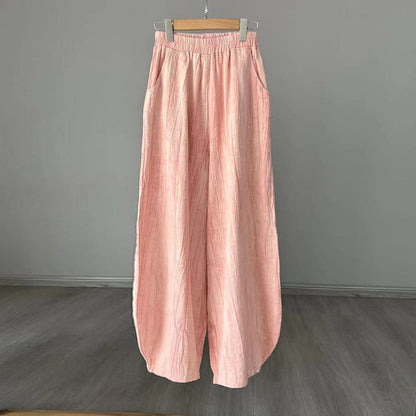 Casual Dyed Linen Wide Legs Pants