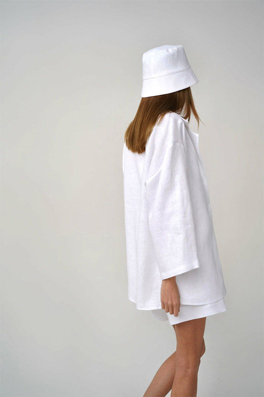Summer Cotton Long Sleeves Shirts and Shorts Suits