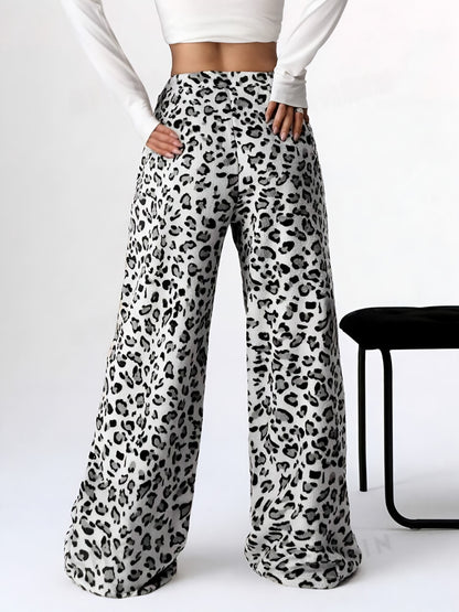 Casual Leopard Leopard Women Wide-leg Pants