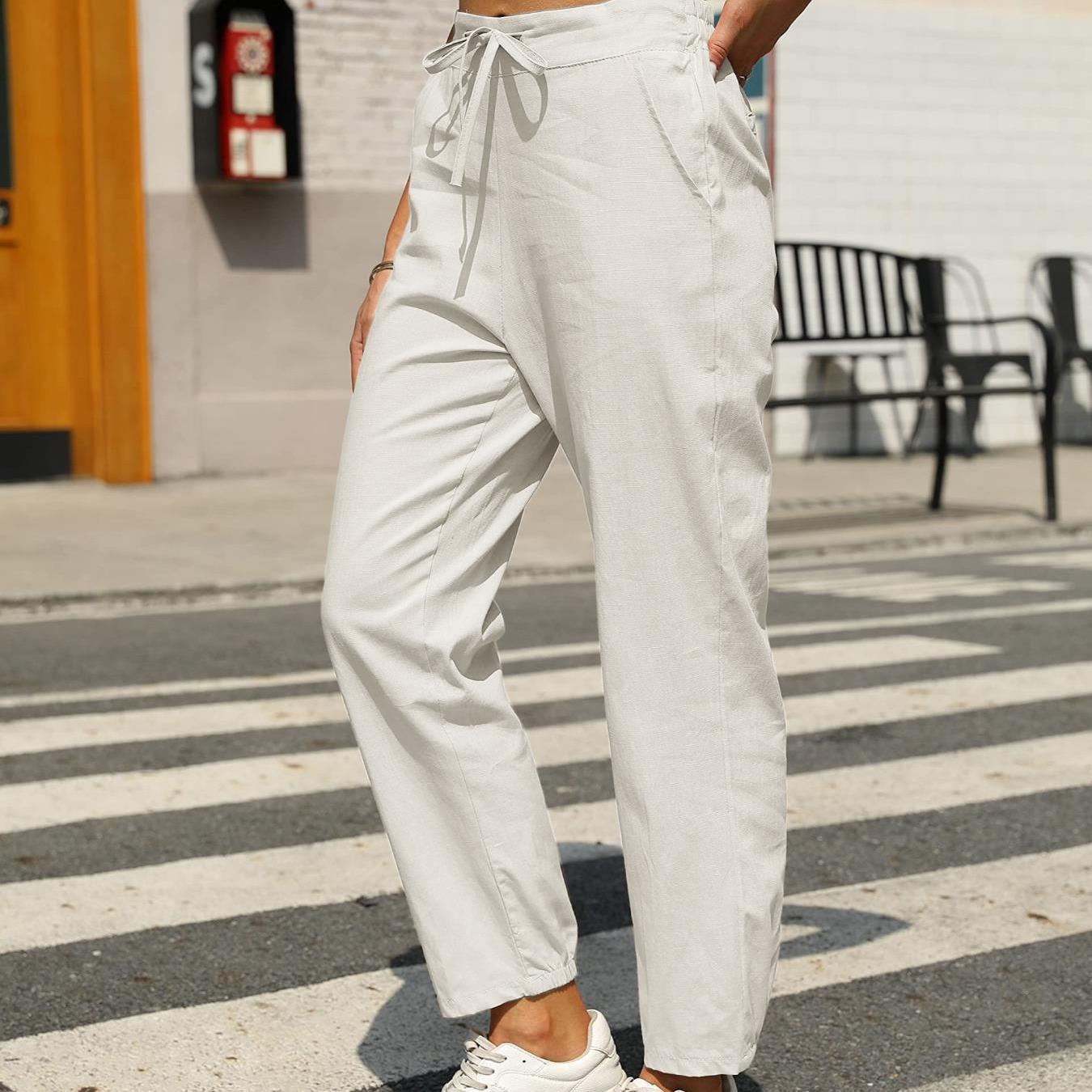 Casual Linen Drawstring Women Pants