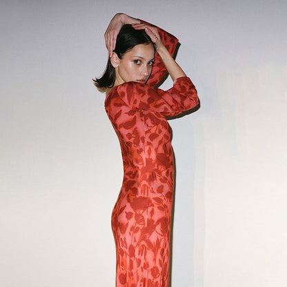 Long-sleeved Long Dress Cross-border Leopard Print Women's Long Dresses