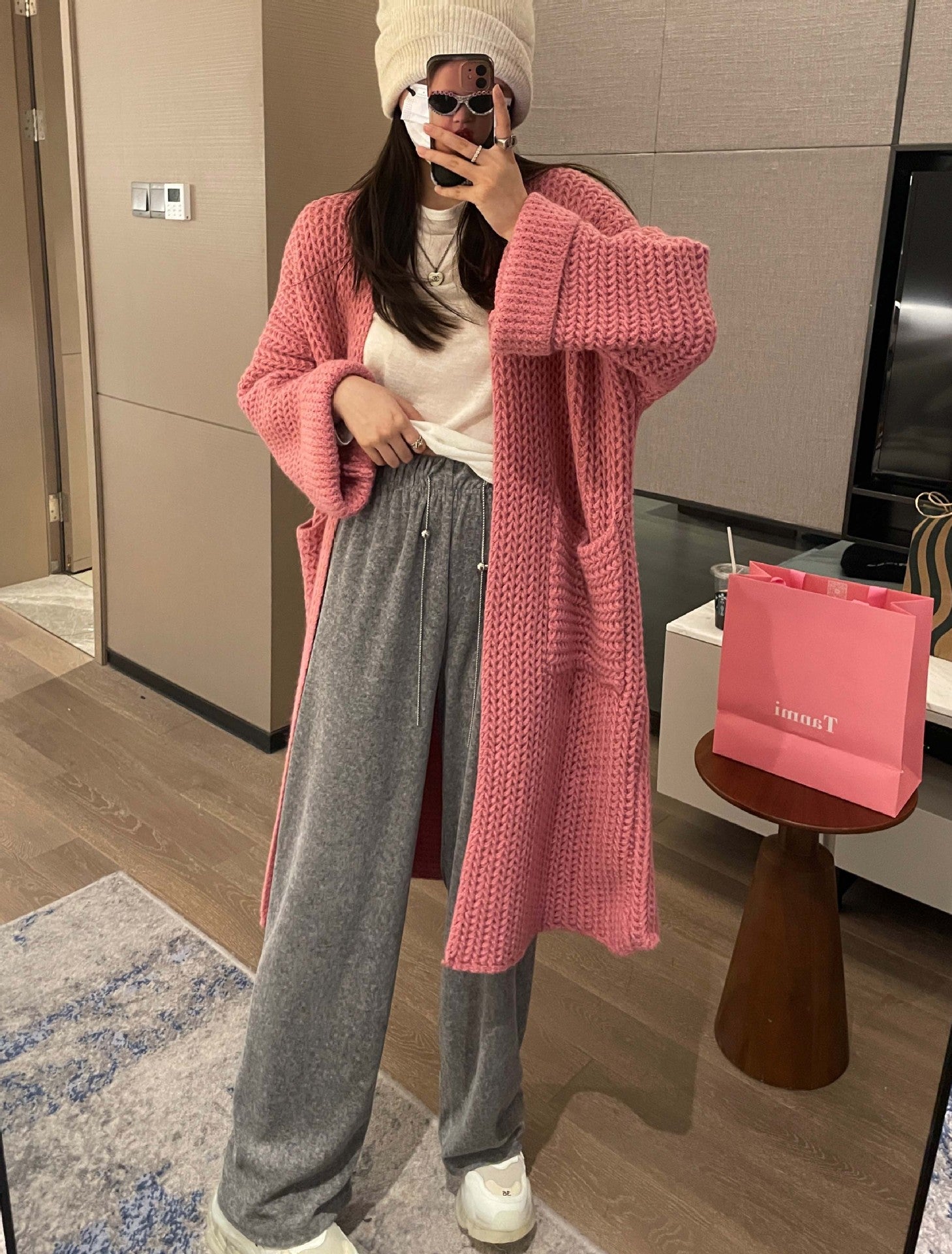 Casual Knitted Midi Length Top Coats