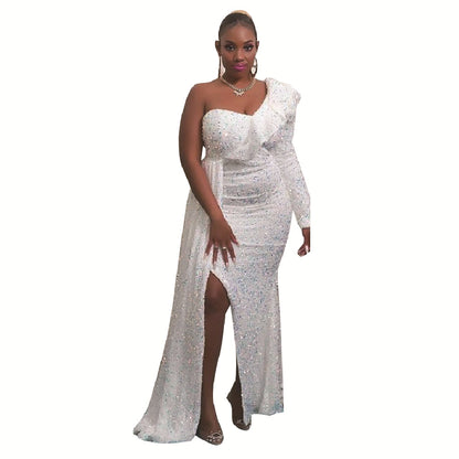 Sexy Sequined One Shoulder Long Party Dresses
