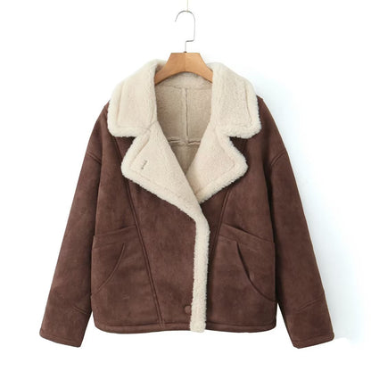 Vintage Winter Lamb Wool Outerwear for Women