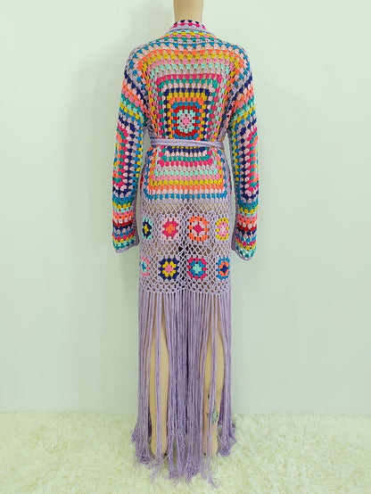 Colorful Crochet Irregular Tassels Coats for Women